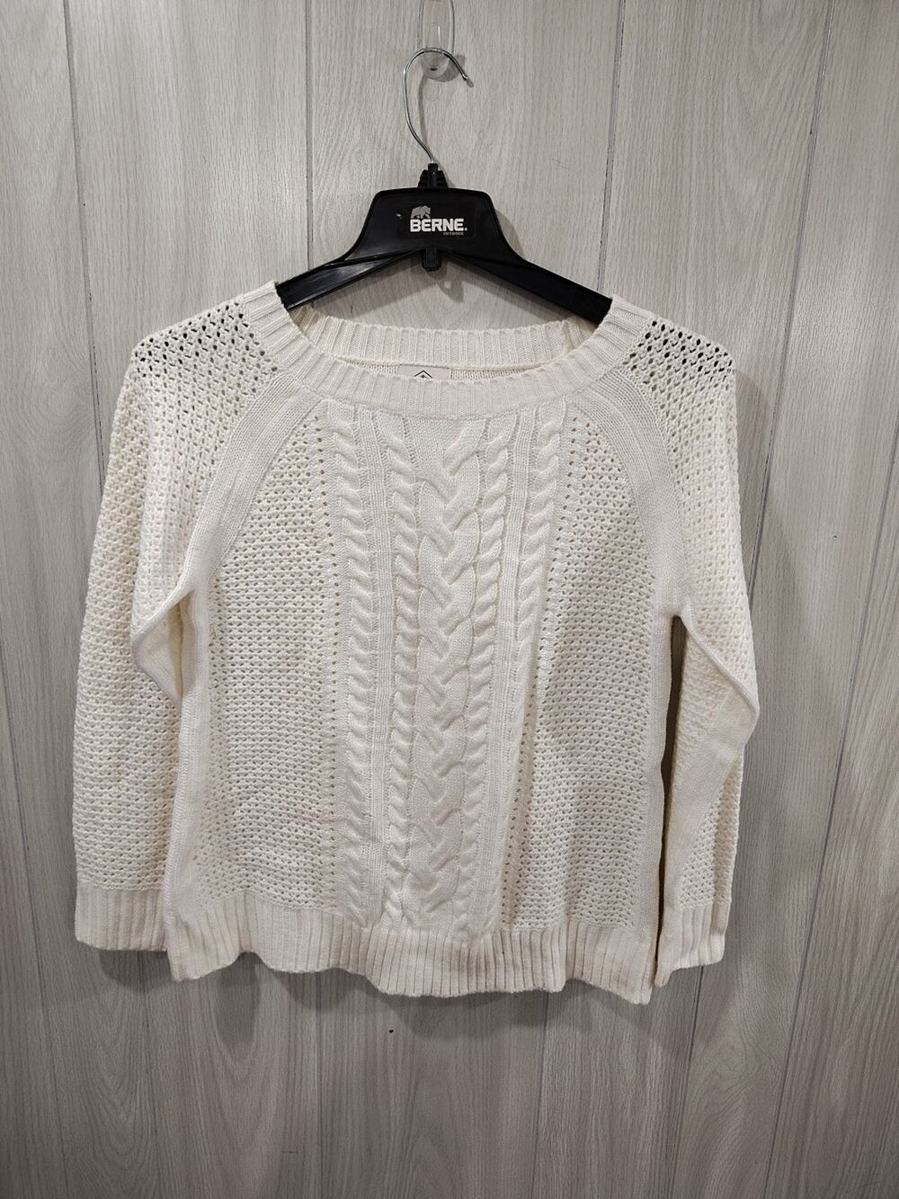 Women's Ivory Cable Knit Eyelet Sweater Size M Acrylic Fall Festival Autumn...